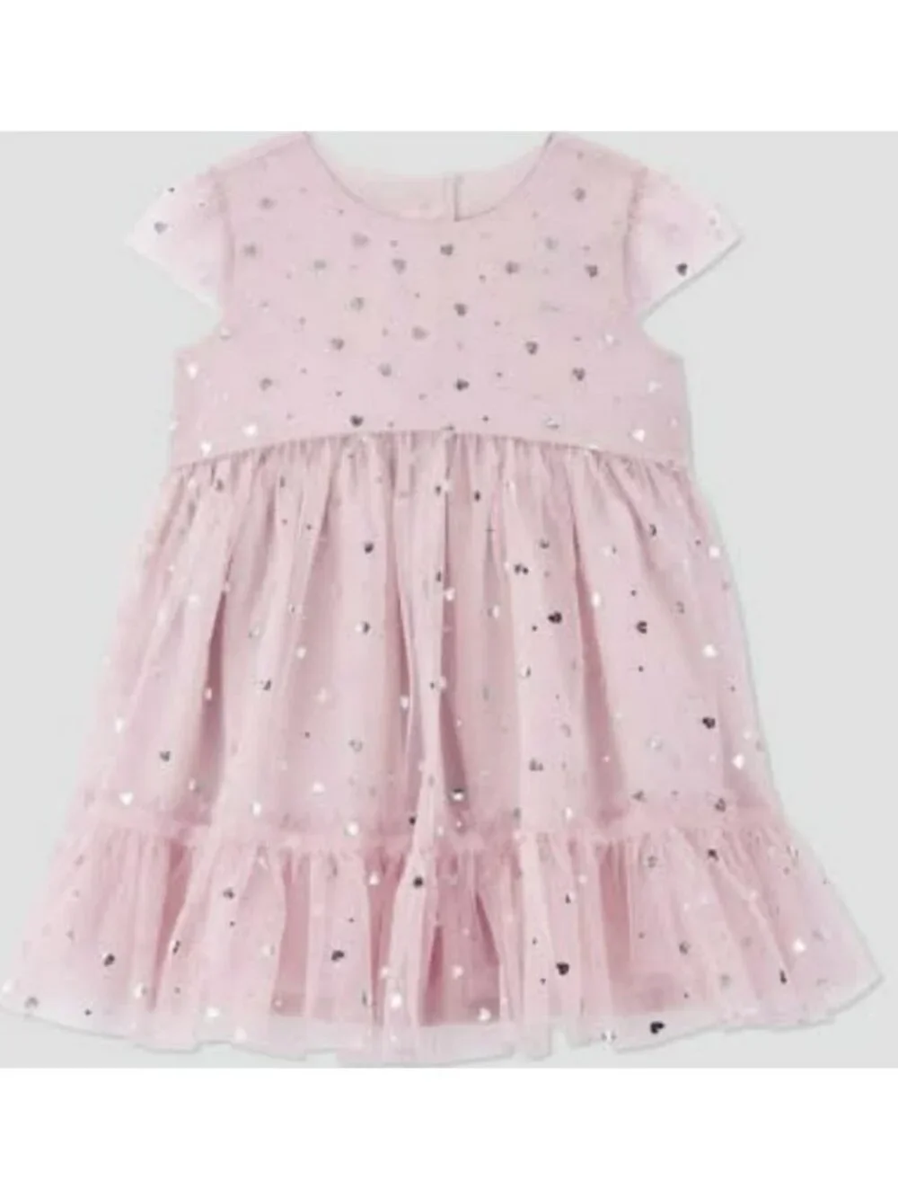 Carters Pink Toddler Dress With Glitter Hearts Size 18M Short Sleeve Tulle New